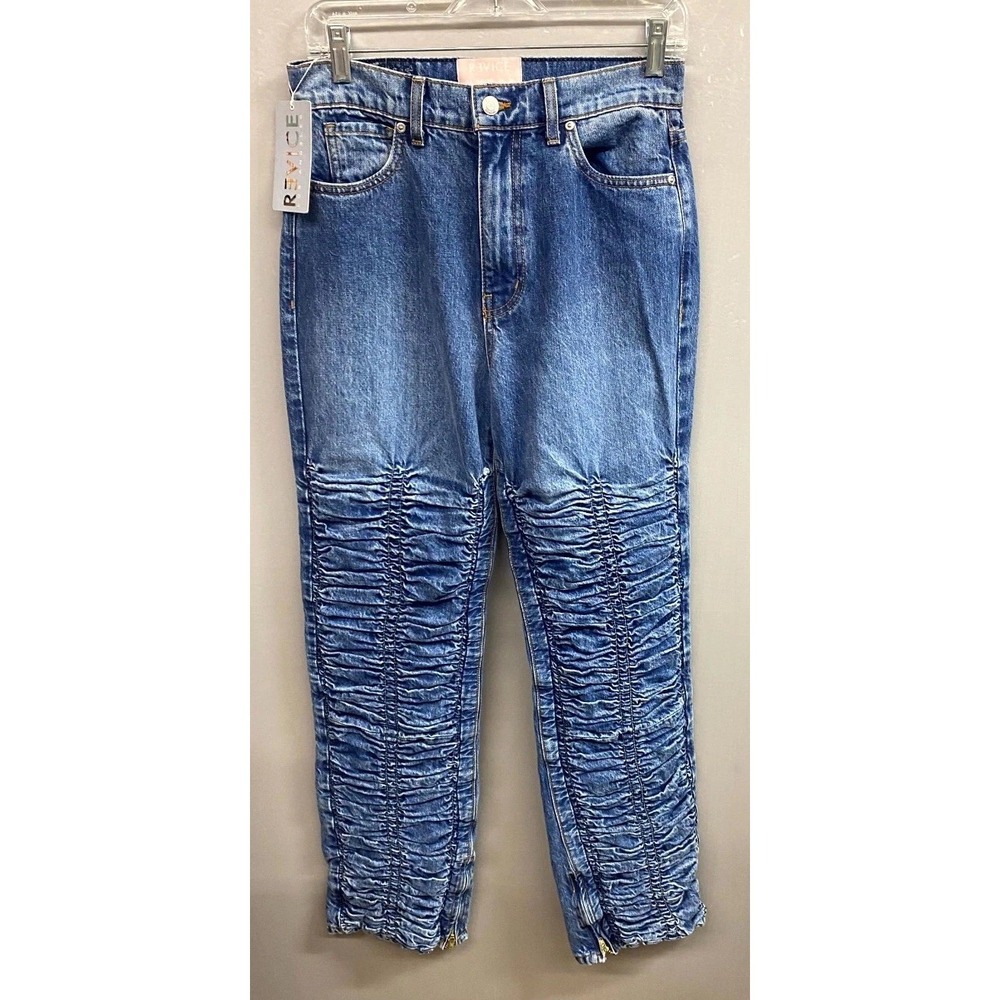 Revice Jeans Womens 28 Blue Medium Wash Denim Cotton Ruched Front Ankle Zip